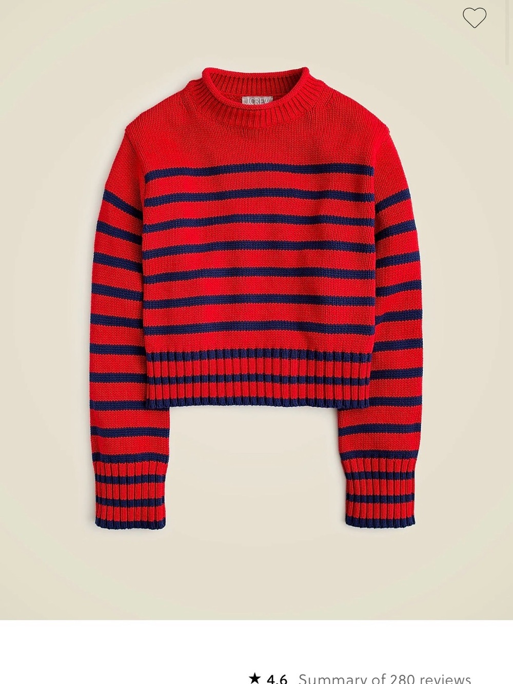 J. Crew Red and Navy Striped Cropped Rollneck Sweater